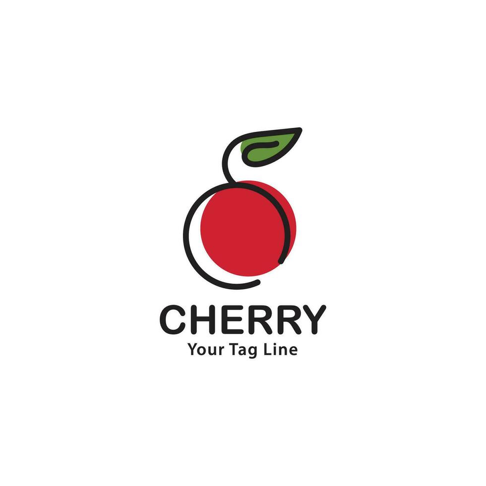 ligne style Cerise fruit logo. avec rouge couleur, adapté pour magasin logo, autocollant, produit marque etc. vecteur