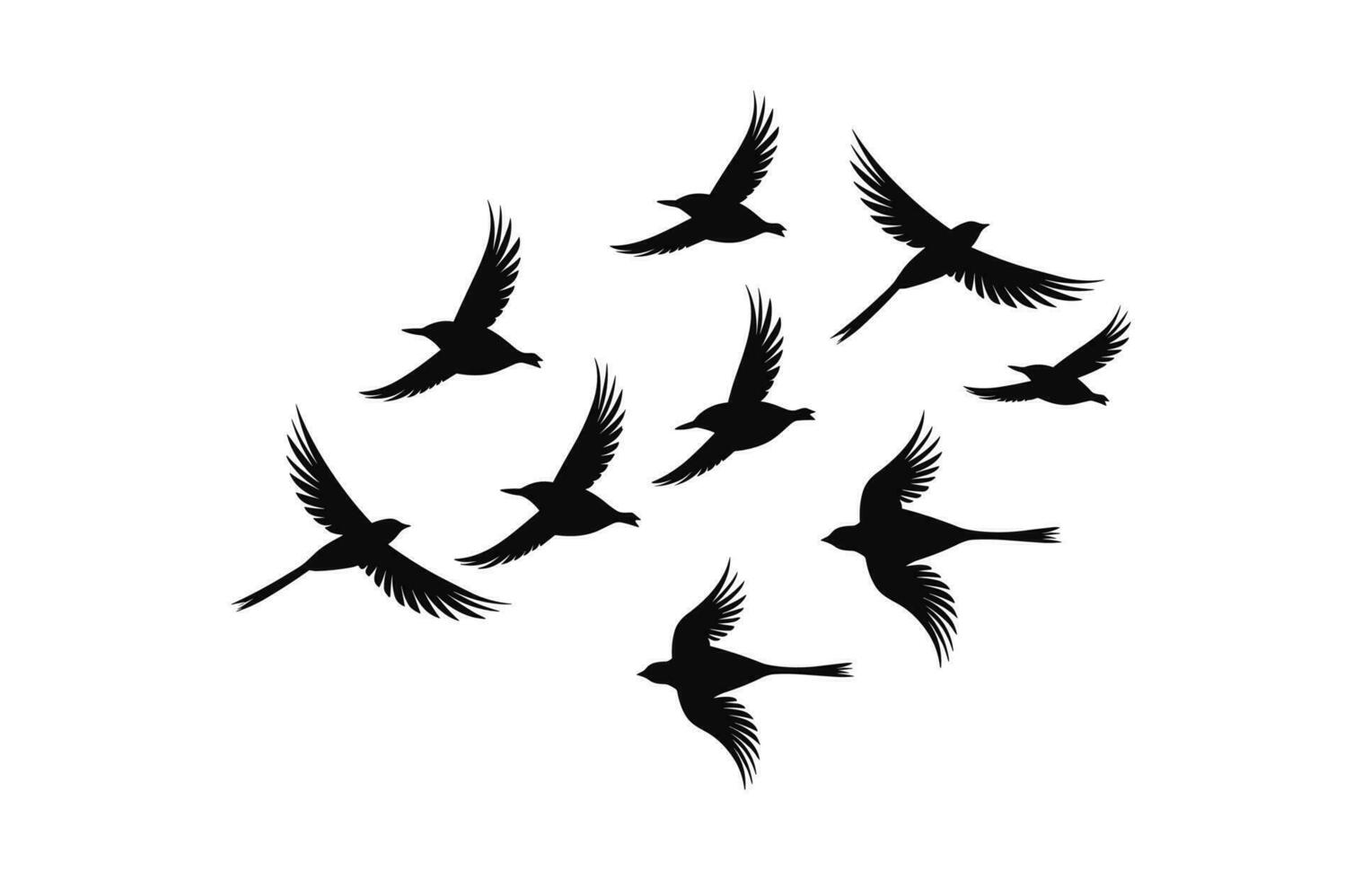une troupeau de des oiseaux silhouette isolé sur une blanc arrière-plan, en volant des oiseaux noir vecteur