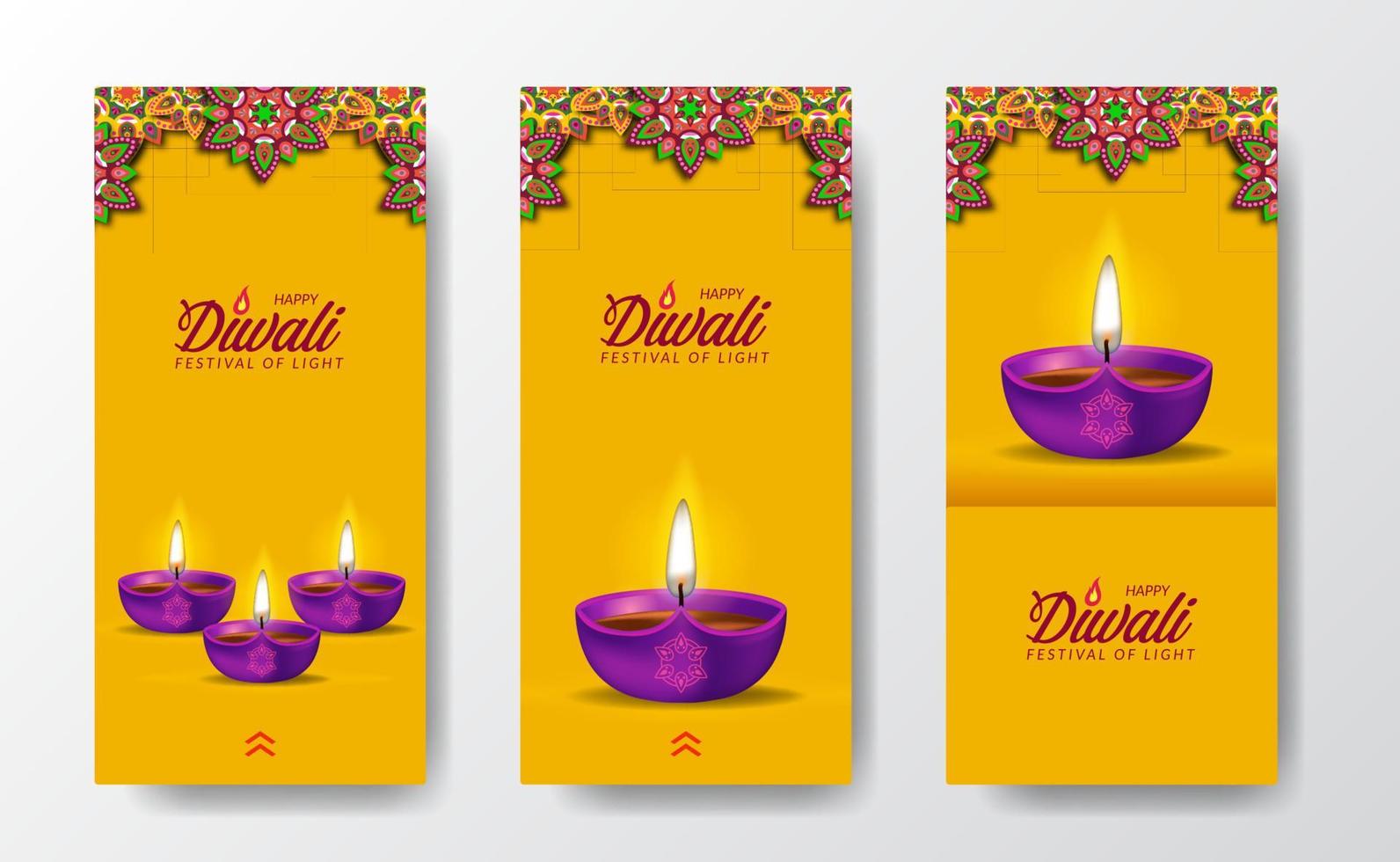 modèle d'histoires de médias sociaux festival de lumière diwali vecteur