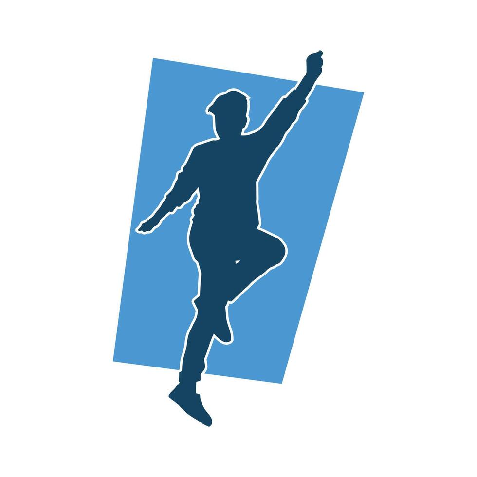 silhouette de une Masculin Danseur dans action pose. silhouette de une svelte homme dans dansant pose. vecteur