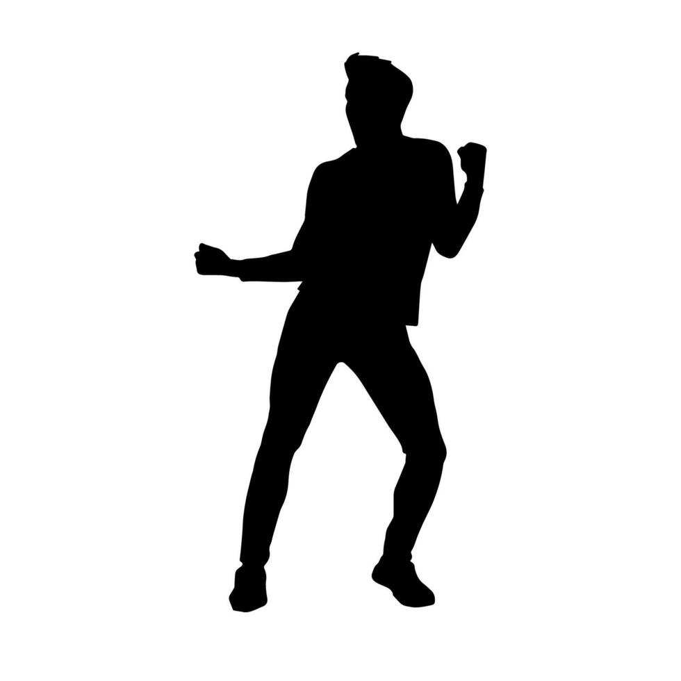 silhouette de une Masculin Danseur dans action pose. silhouette de une svelte homme dans dansant pose. vecteur