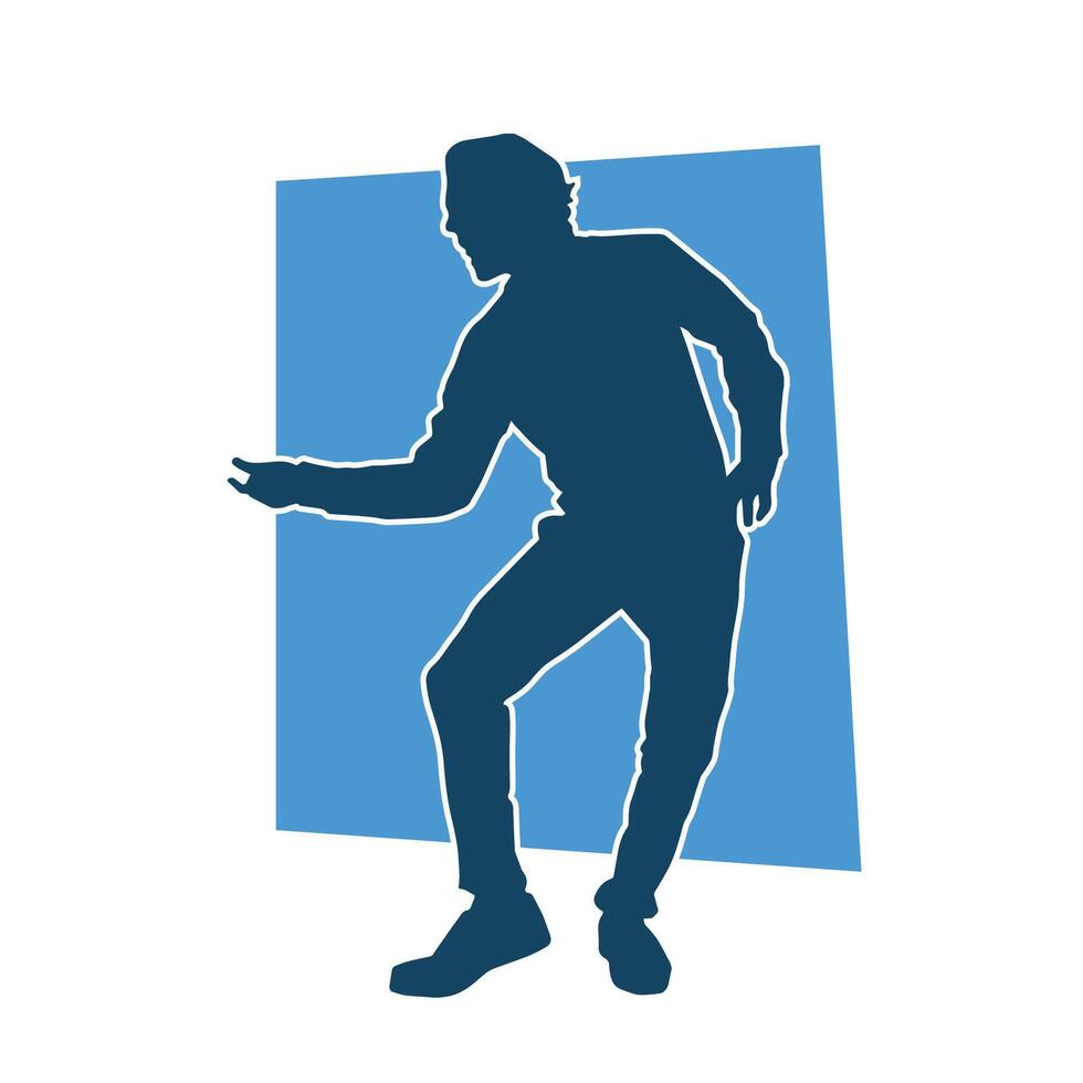 silhouette de une Masculin Danseur dans action pose. silhouette de une svelte homme dans dansant pose. vecteur