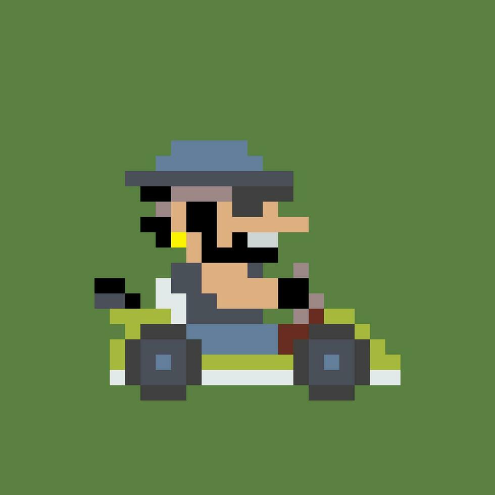 pixel art de une homme conduite une kart vecteur