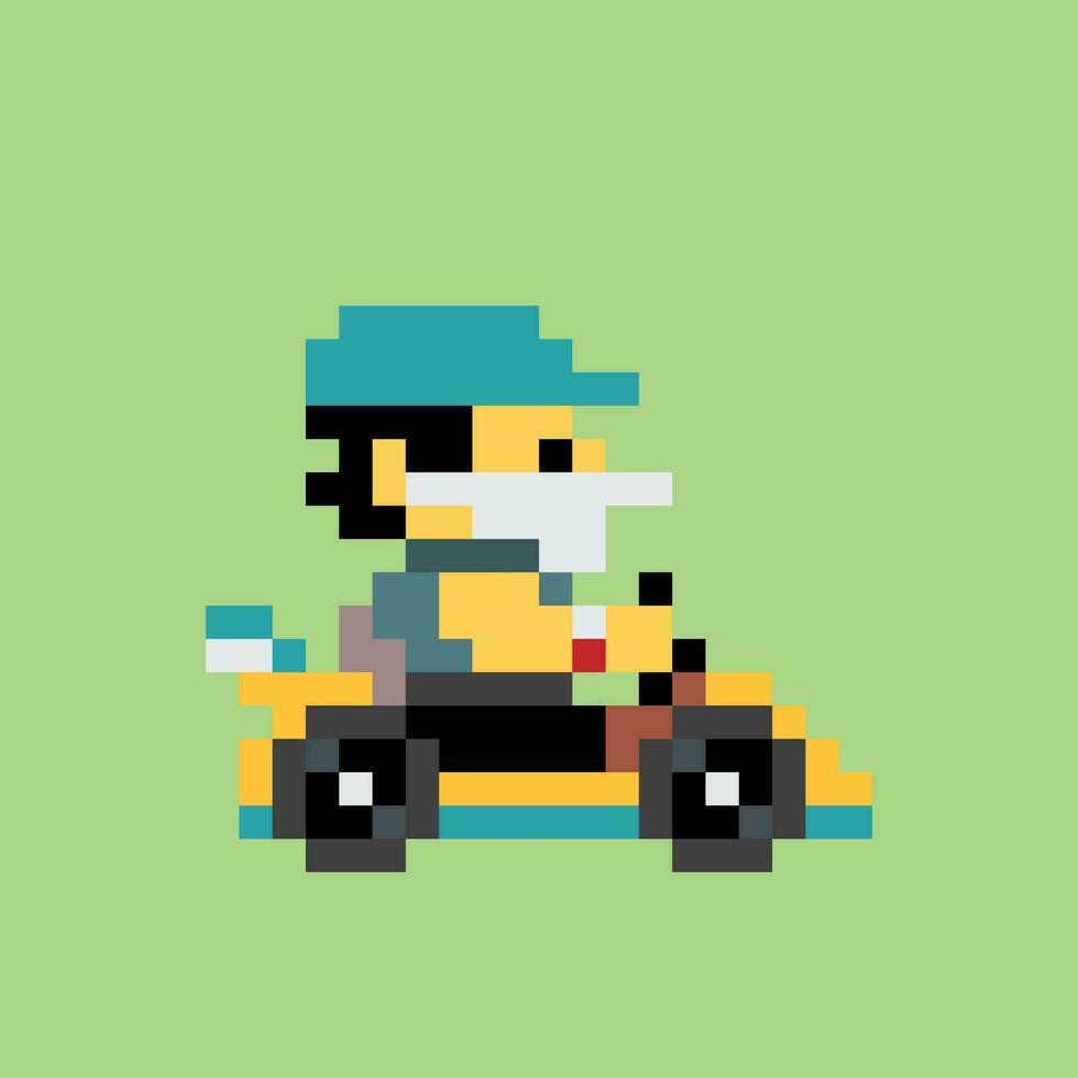 pixel art de une homme conduite une kart vecteur