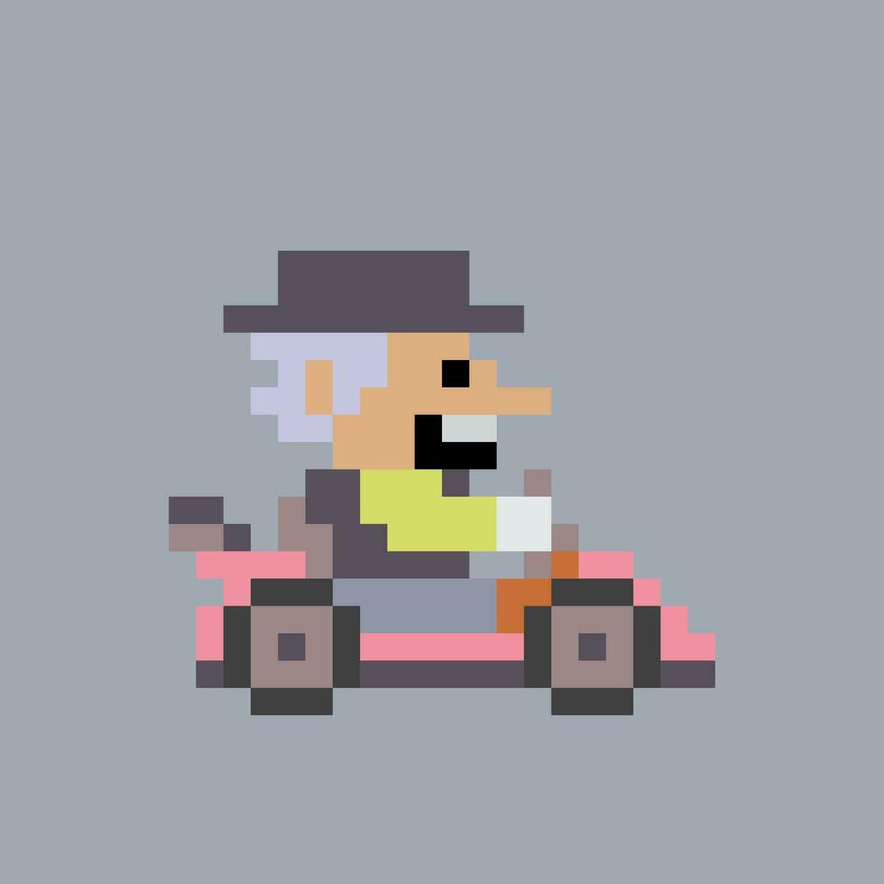 pixel art de une homme conduite une kart vecteur