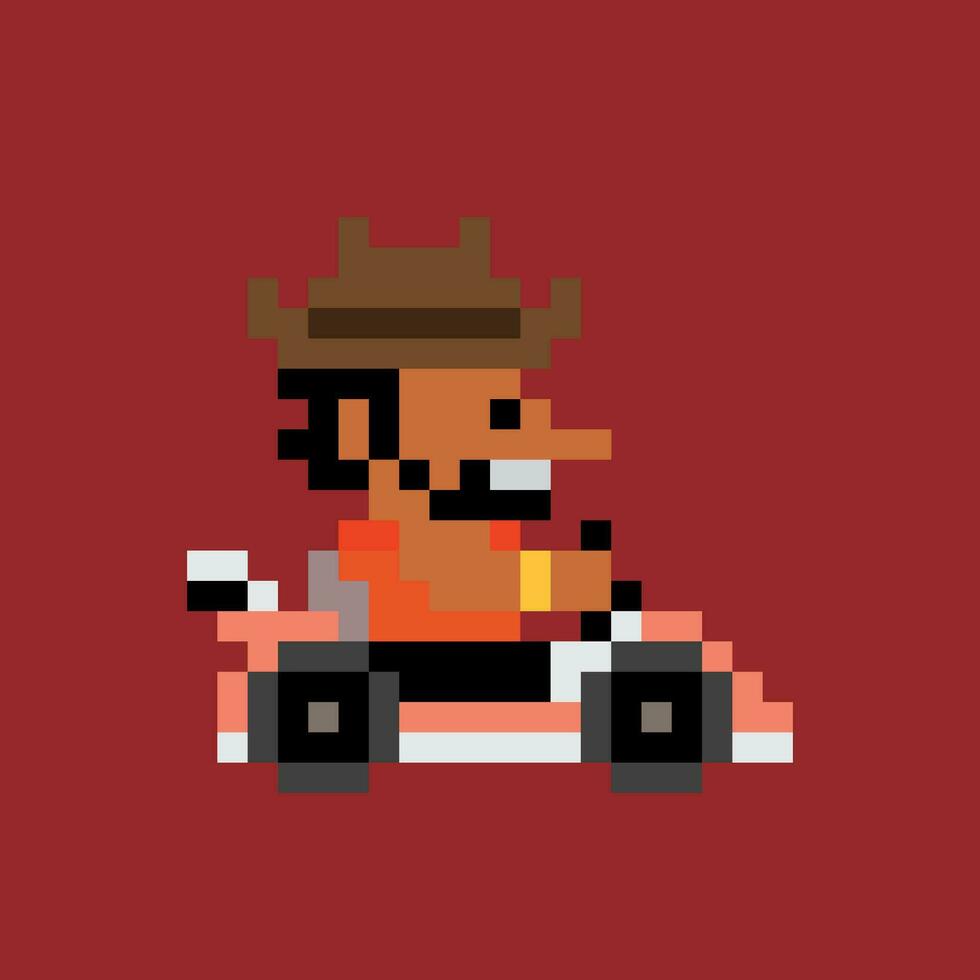 pixel art de une homme conduite une kart vecteur