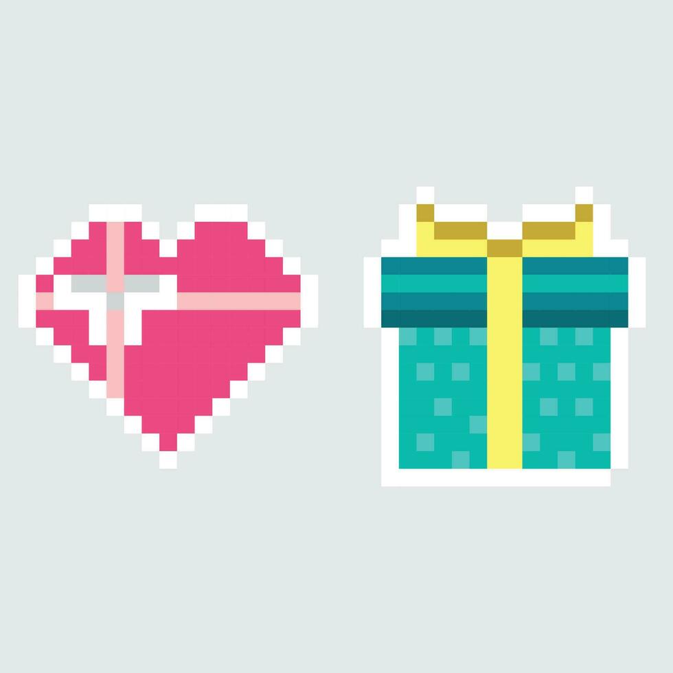 pixel art cœur et cadeau vecteur illustration