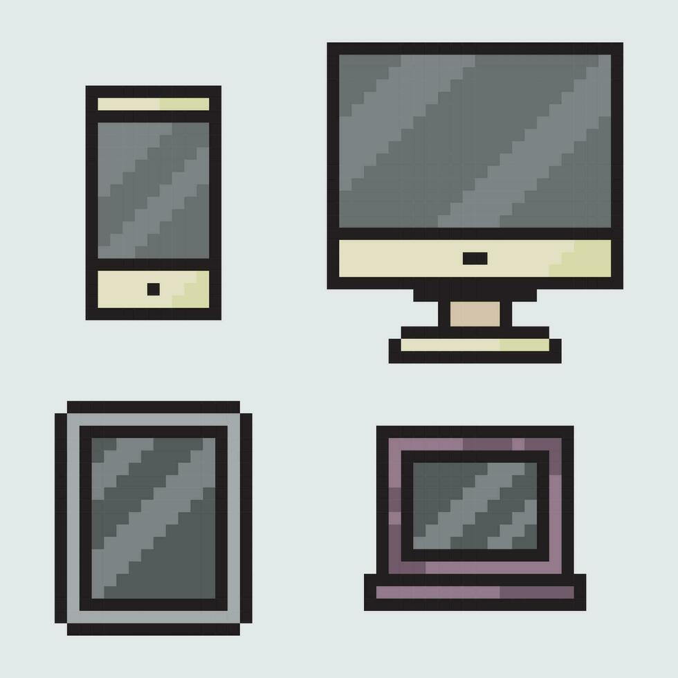 pixel art ordinateur moniteur, ordinateur, téléphone, tablette, la télé, moniteur vecteur