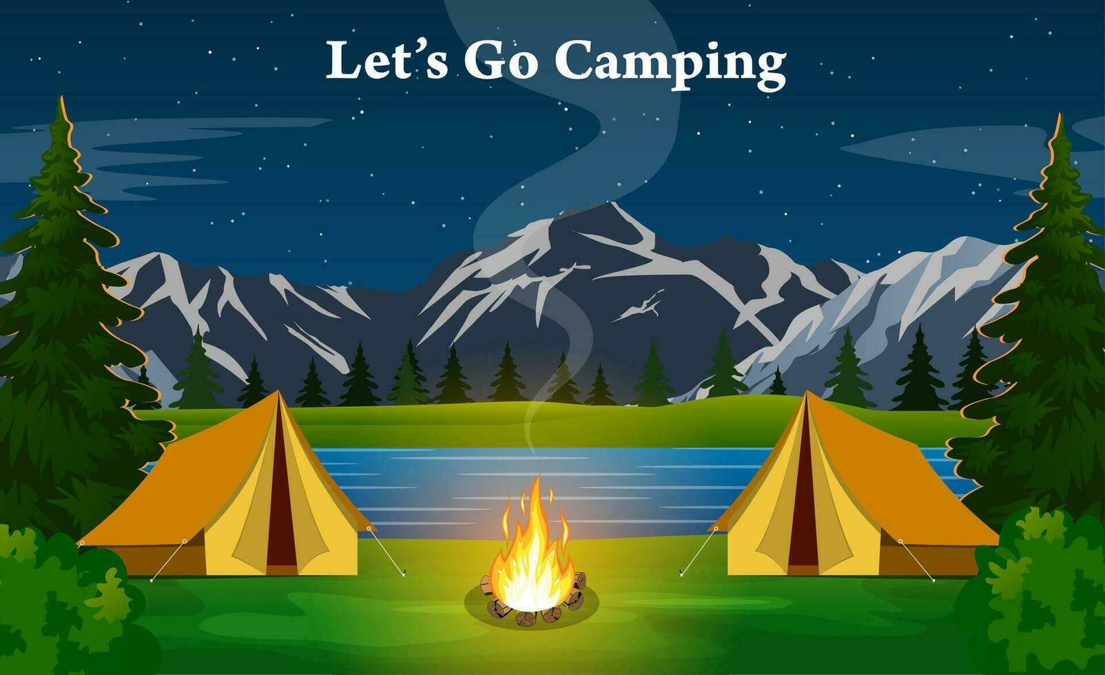 affiche montrant site de camp avec une feu de camp vecteur