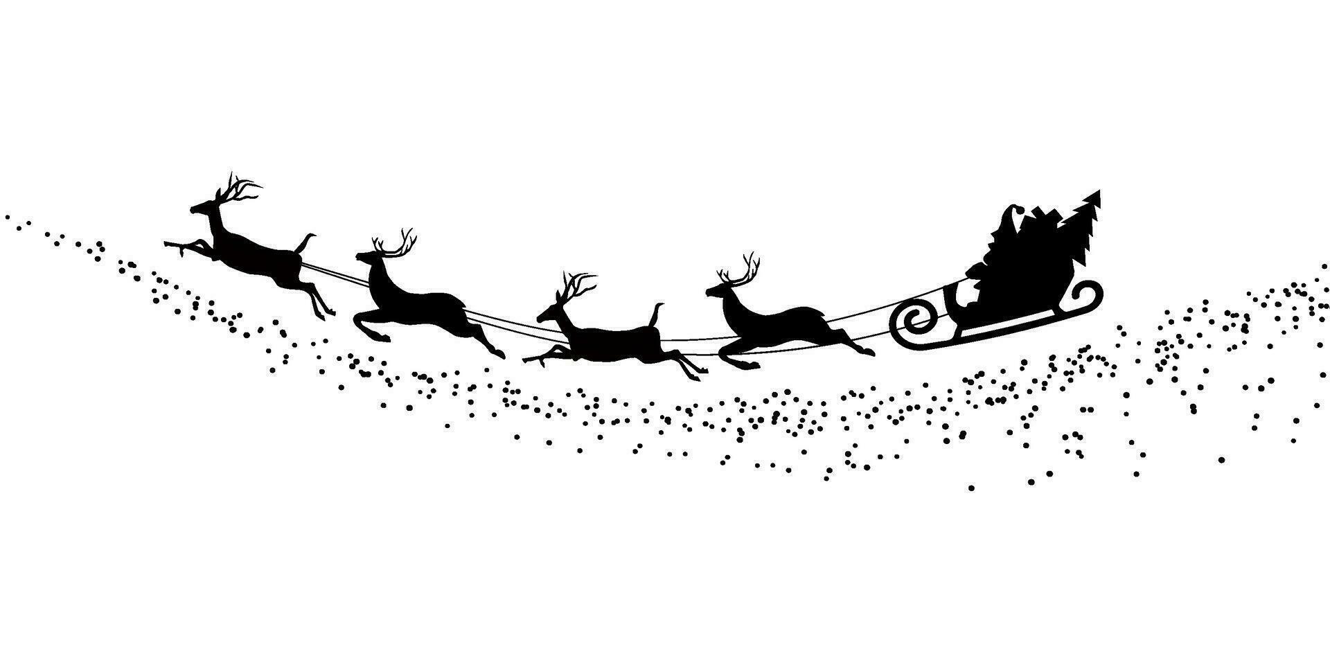 silhouette Père Noël claus en volant avec cerf vecteur