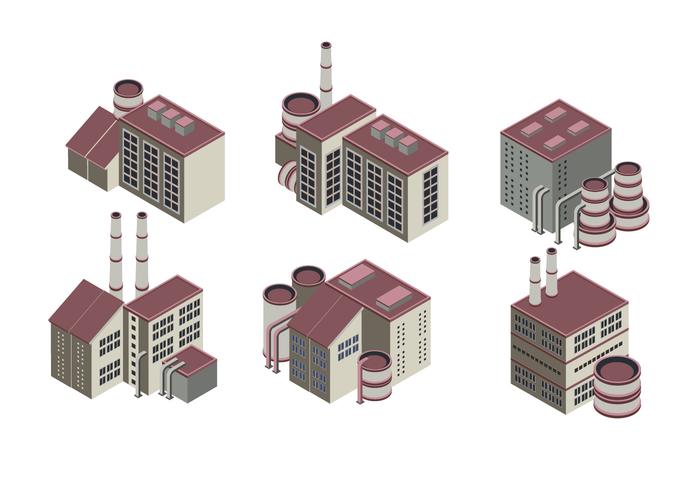 Énorme collection de bâtiments industriels isométriques vecteur