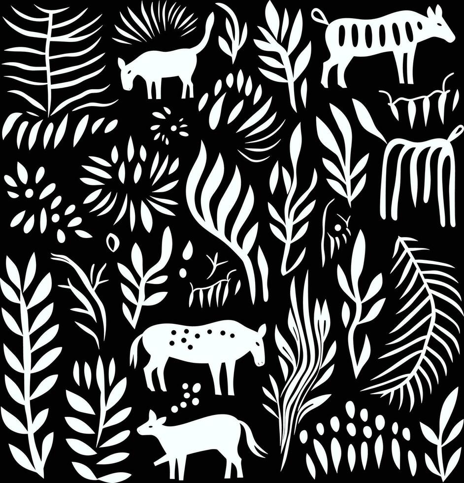 noir et blanc Contexte avec beaucoup de granuleux blanc coups pour, dans le style de animal motifs, lisse et stylisé vecteur