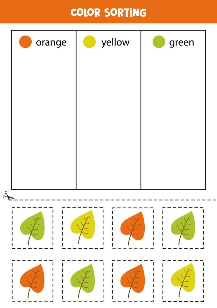 trier les feuilles d'automne par couleurs. apprendre les couleurs pour les enfants. vecteur