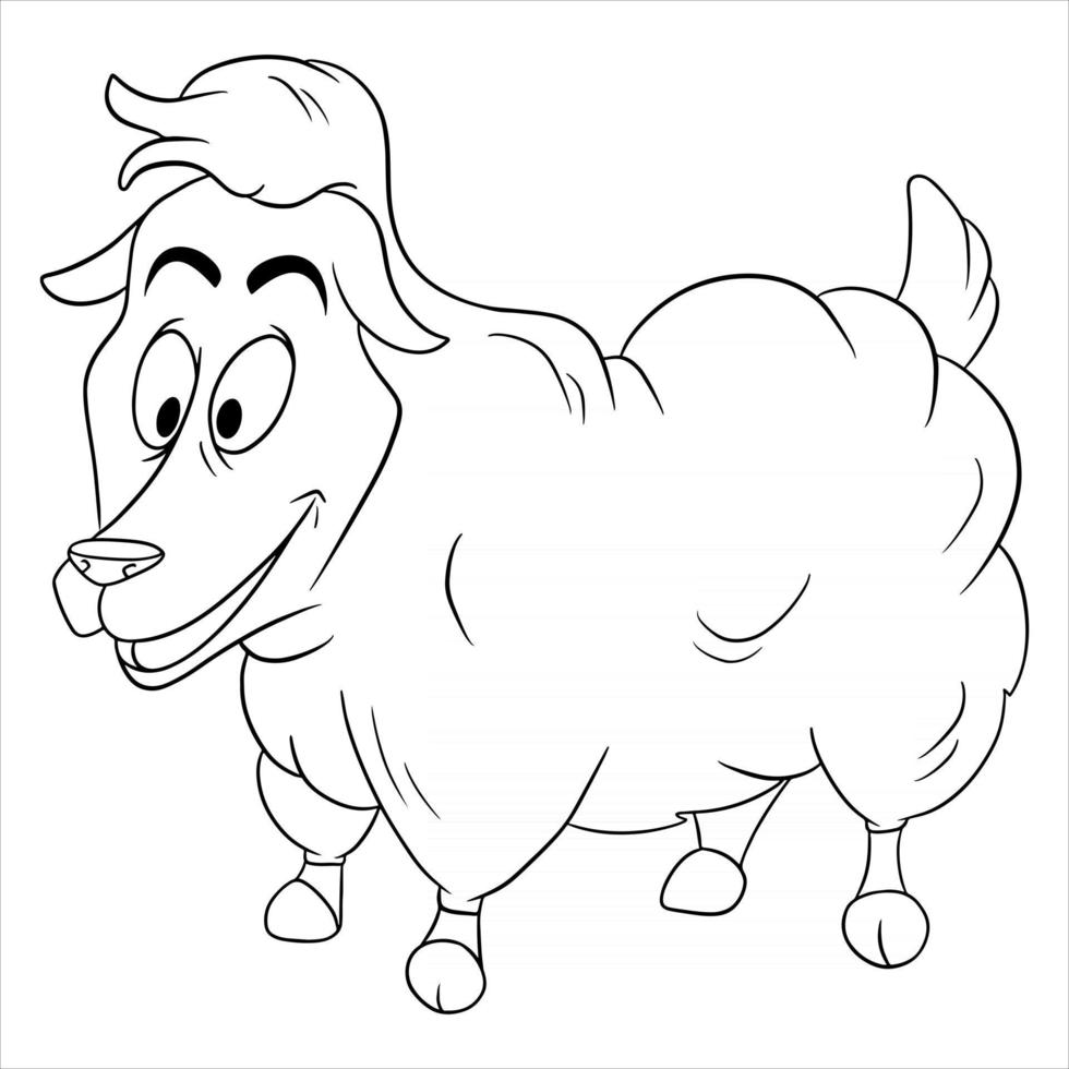 personnage animal mouton drôle dans un livre de coloriage de style ligne vecteur