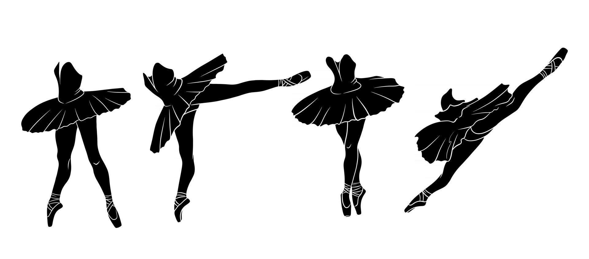 ensemble de ballet. ballerine en pointes et tutu. les jambes du danseur. silhouette. vecteur