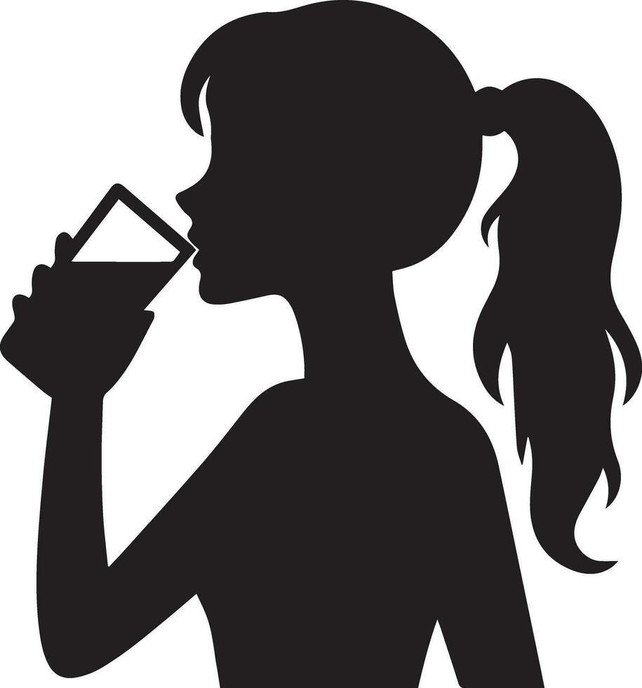 fille boisson l'eau vecteur silhouette noir Couleur 4
