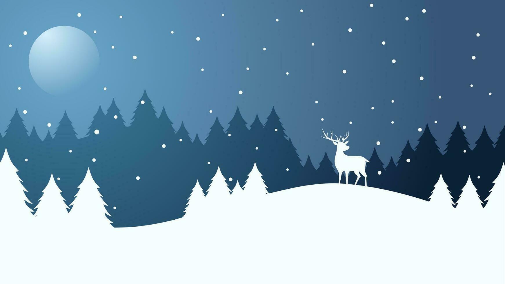 hiver paysage vecteur illustration. hiver silhouette avec cerf et pin forêt à le neige colline. du froid saison paysage pour illustration, Contexte ou fond d'écran