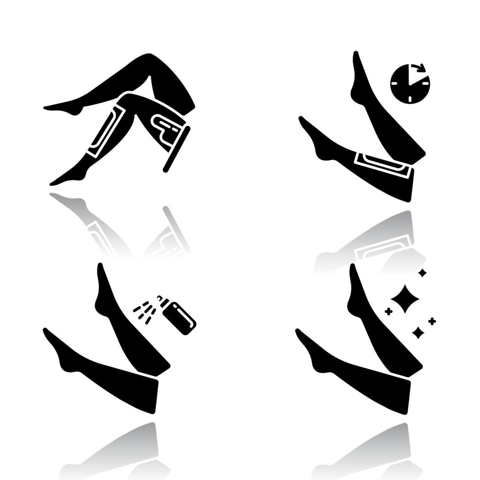 ensemble d'icônes de glyphe noir d'ombre portée d'épilation de jambe vecteur