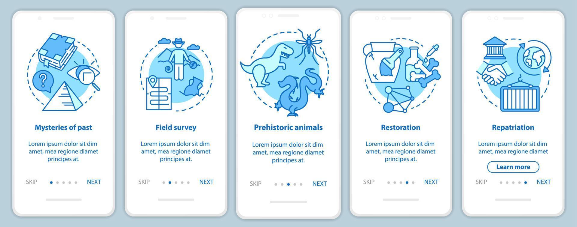 modèle vectoriel d'écran de page d'application mobile d'intégration d'archéologie