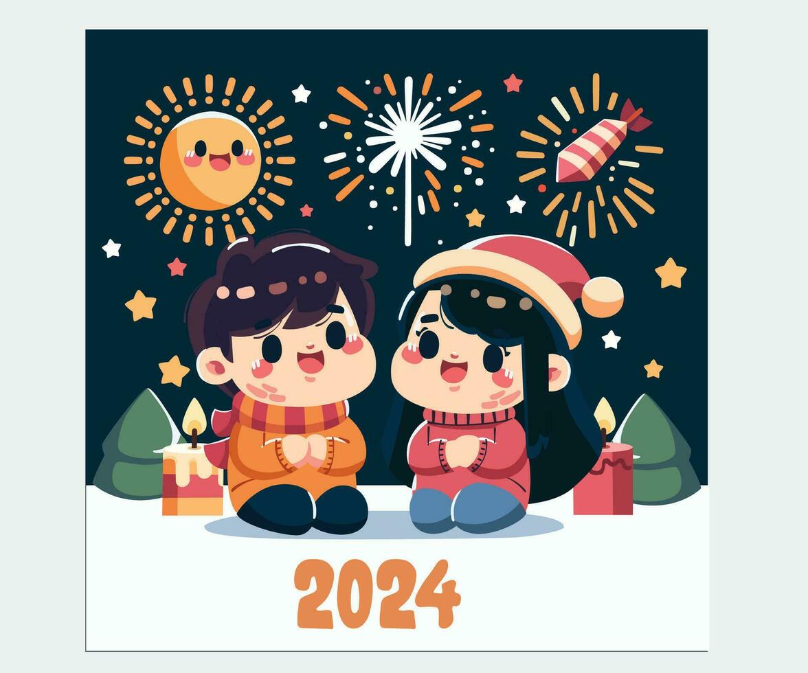 content Nouveau année 2024 fête avec couple illustration vecteur