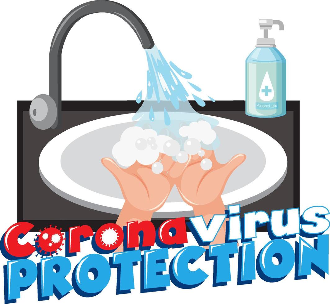 bannière de protection contre les coronavirus avec lavage des mains dans l'évier vecteur