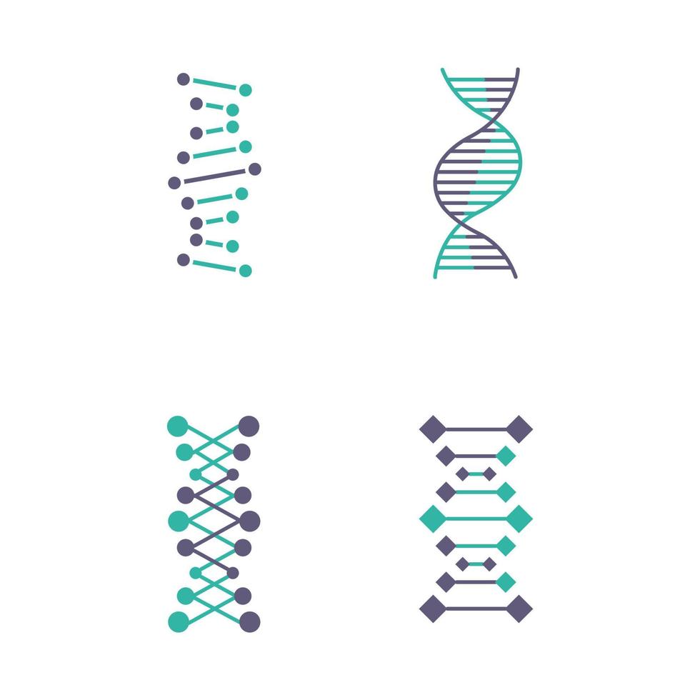 ensemble d'icônes de couleur violette et turquoise de chaînes d'adn vecteur