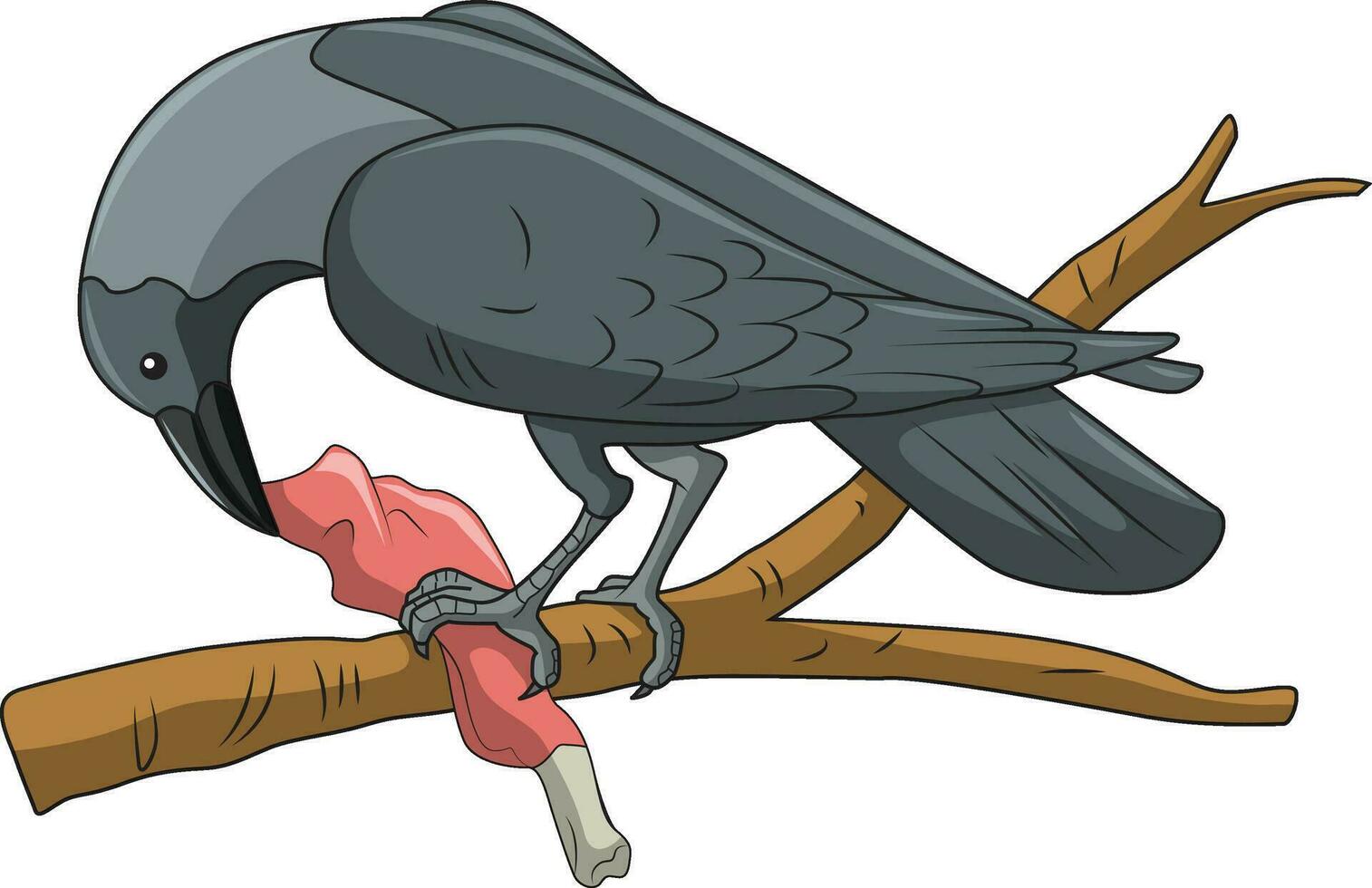 une corbeau ayant une Viande pièce tandis que séance sur une arbre branche vecteur