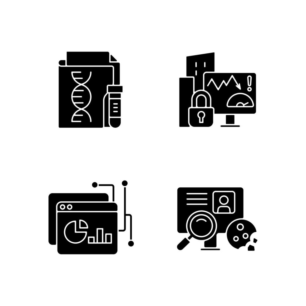 types de données sensibles icônes de glyphe noir définies sur un espace blanc vecteur