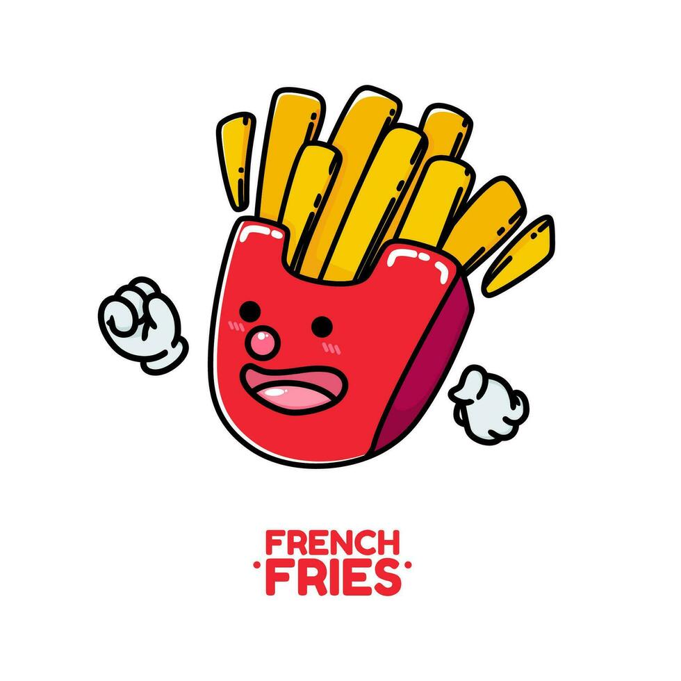 mignonne adorable content français frites Patate personnage dessin animé griffonnage plat conception style vecteur illustration