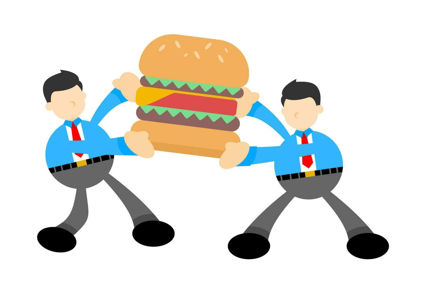 homme d'affaire cuisine et manger Burger vite nourriture dessin animé griffonnage plat conception style vecteur illustration