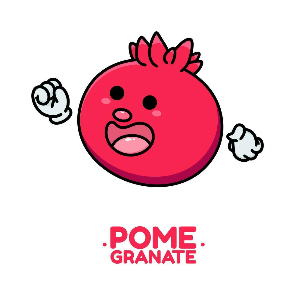 mignonne adorable content rouge Grenade fruit personnage dessin animé griffonnage plat conception style vecteur illustration