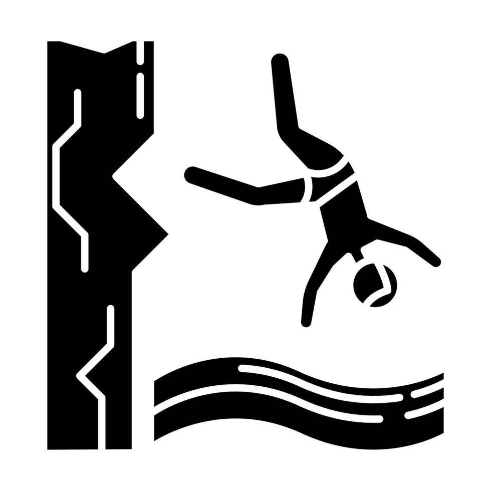 icône de glyphe de plongée en falaise vecteur