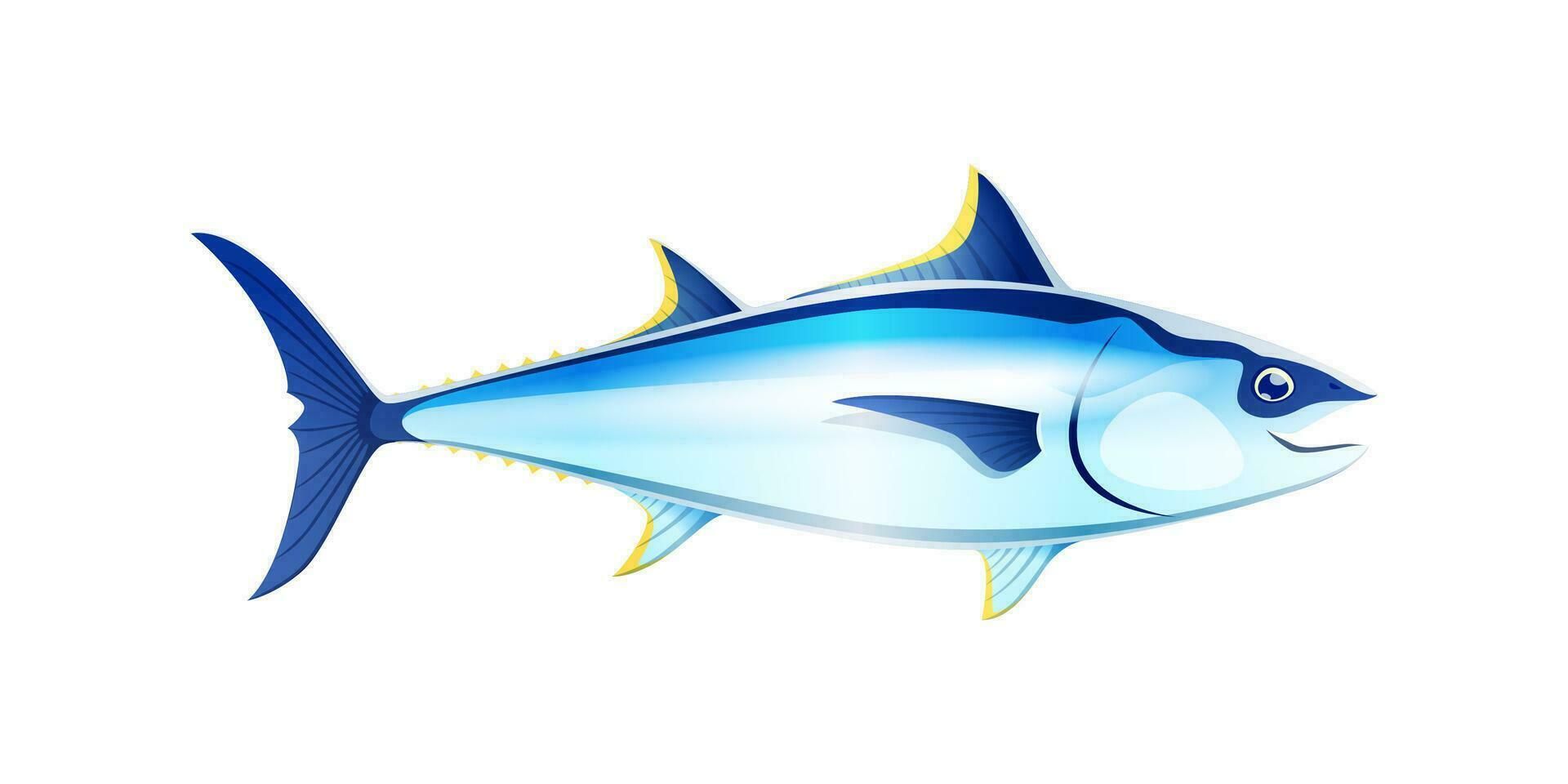 dessin animé thon poisson isolé de bonne humeur personnage vecteur