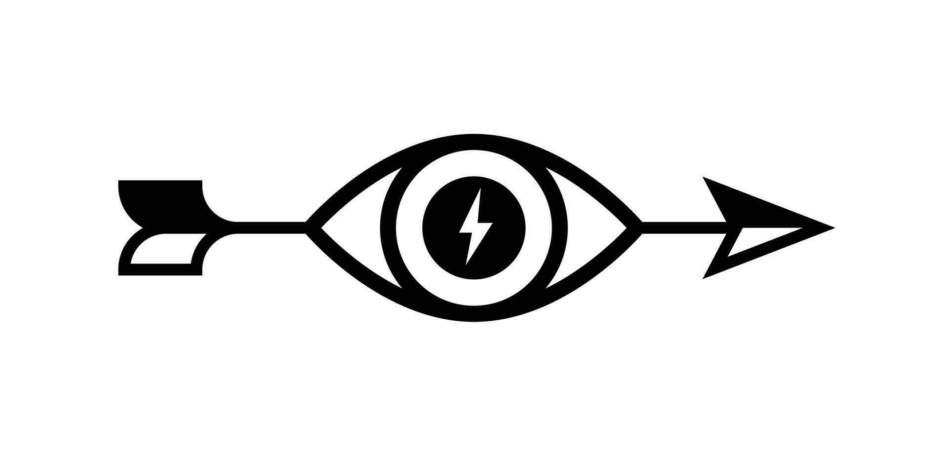 logo de un La Flèche avec un œil. vecteur icône. plat style. marque de le entreprise. exactement. le objectif est atteint. tout droit à le Haut dix. le Humain œil. symbole, emblème.