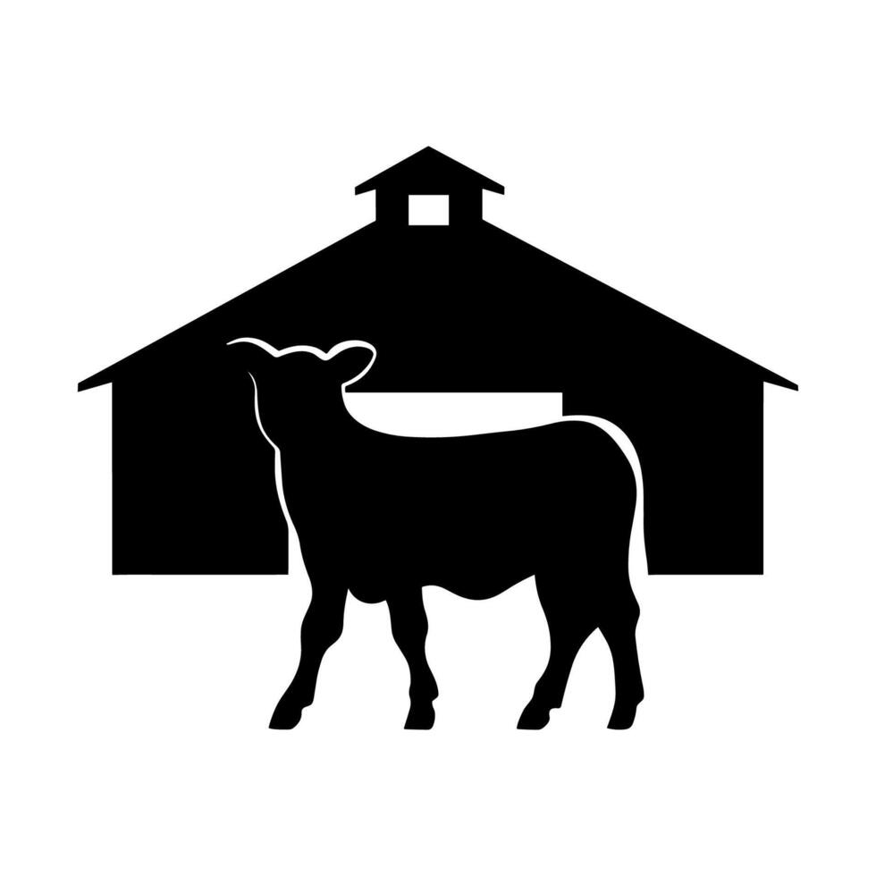 ferme animaux dans silhouette, les terres agricoles silhouette paysage vecteur illustration.