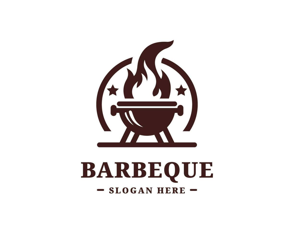 barbecue barbecue logo conception. le fourneau ou four avec Feu flamme restaurant logo vecteur