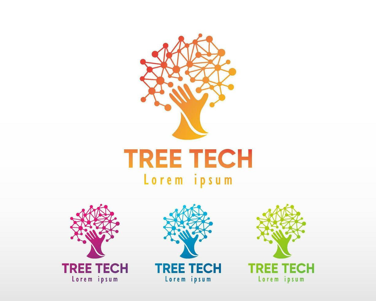 arbre technologie logo numérique arbre se soucier arbre Créatif plein Couleur vecteur