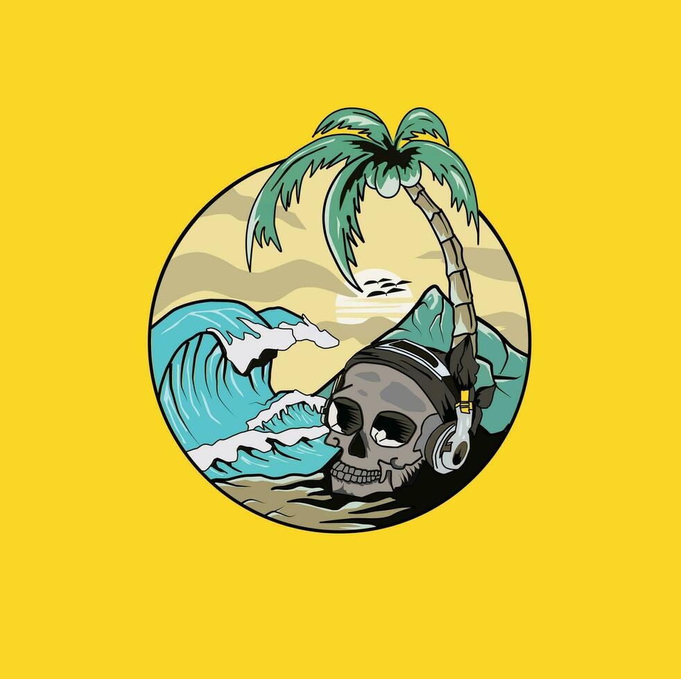 vecteur illustration crâne sur le plage. pour tee-shirts, autocollants et autre similaire des produits.