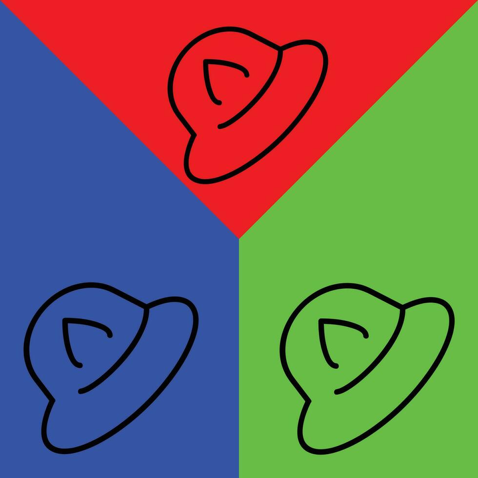 chapeau vecteur icône, contour style icône, de aventure Icônes collection, isolé sur rouge, bleu et vert Contexte.