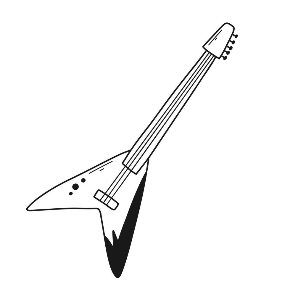 électrique guitare dans griffonnage style. basse guitare vecteur linéaire illustration isolé sur blanc Contexte.