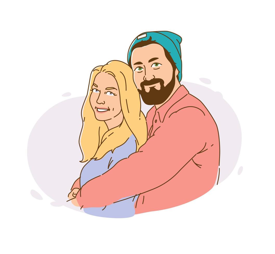 illustration d'un gars avec une fille. couple de dessin animé amoureux. style plat. vecteur