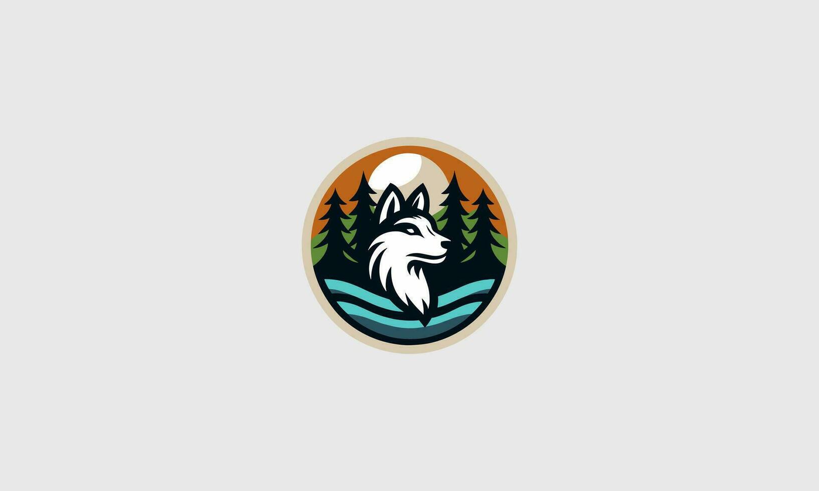 tête Loup sur forêt vecteur logo plat conception