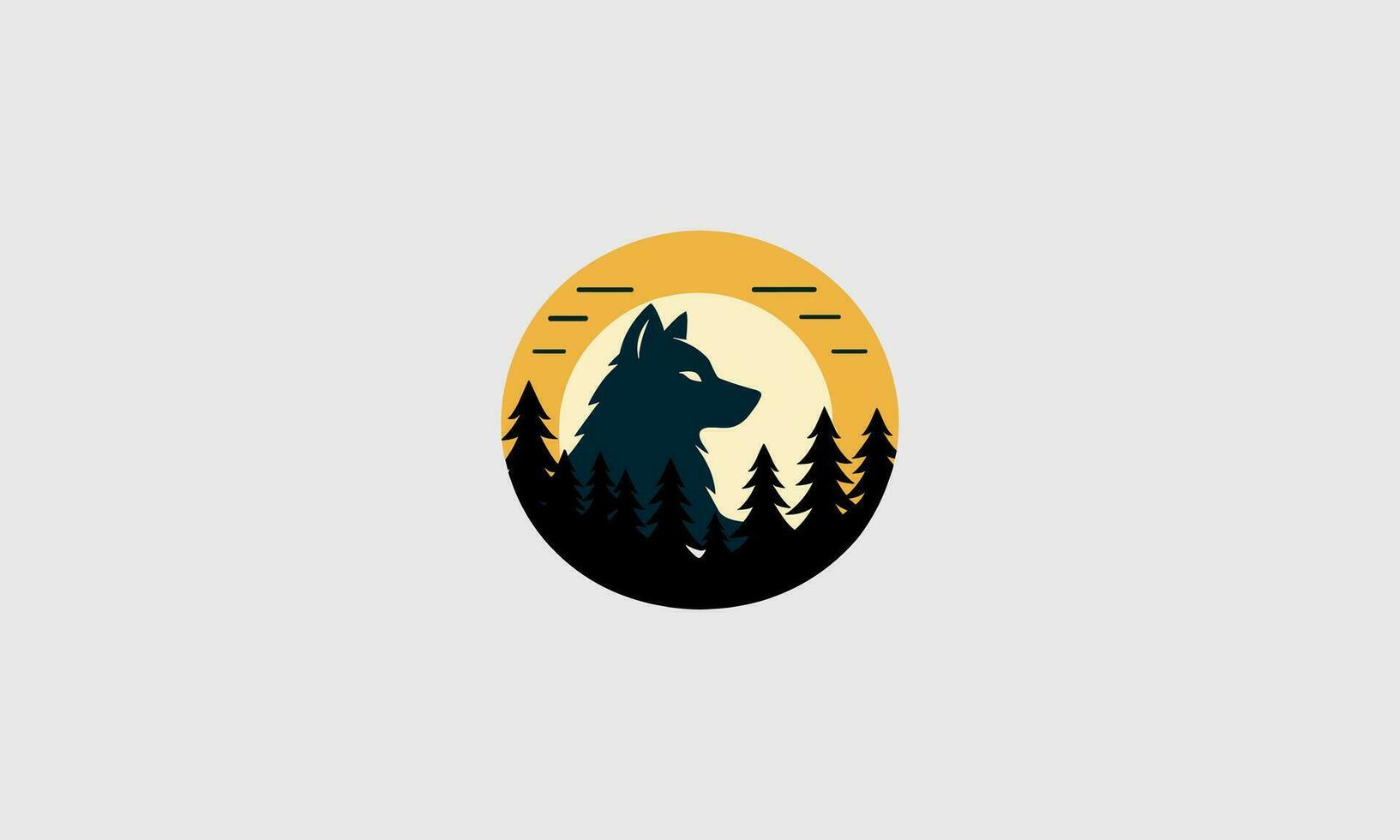 tête Loup sur forêt vecteur logo plat conception