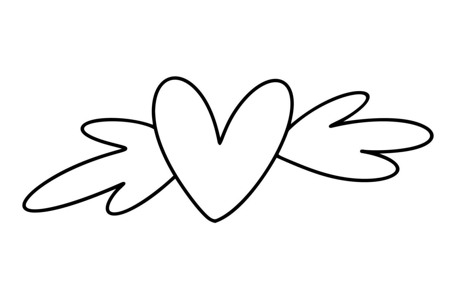 main tiré l'amour cœur avec ailes vecteur logo ligne illustration. noir contour. élément monoline pour Valentin journée bannière, affiche, salutation carte