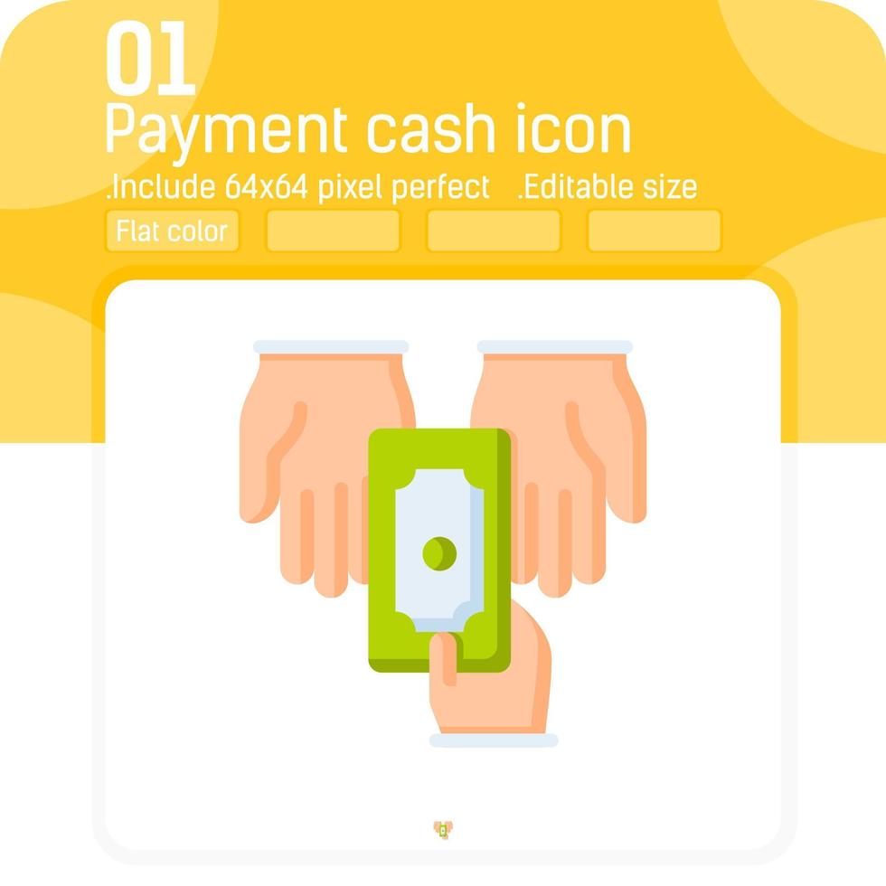 icône de vecteur de main de paiement en espèces avec un style de couleur plat isolé sur fond blanc. icône mince d'élément d'illustration graphique pour la conception de site Web, l'entreprise, le logo, les applications mobiles et tous les projets