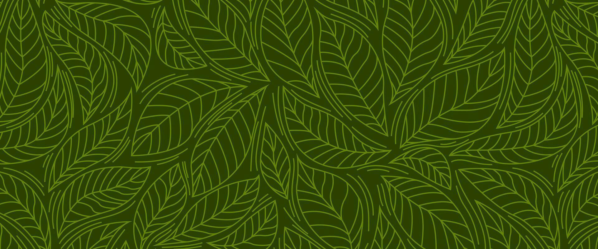 feuilles sans couture modèle sur vert isolé Contexte. la nature modèle conception, main tiré contour. vecteur illustration pour papier, couverture, tissu, imprimer, cadeau emballage