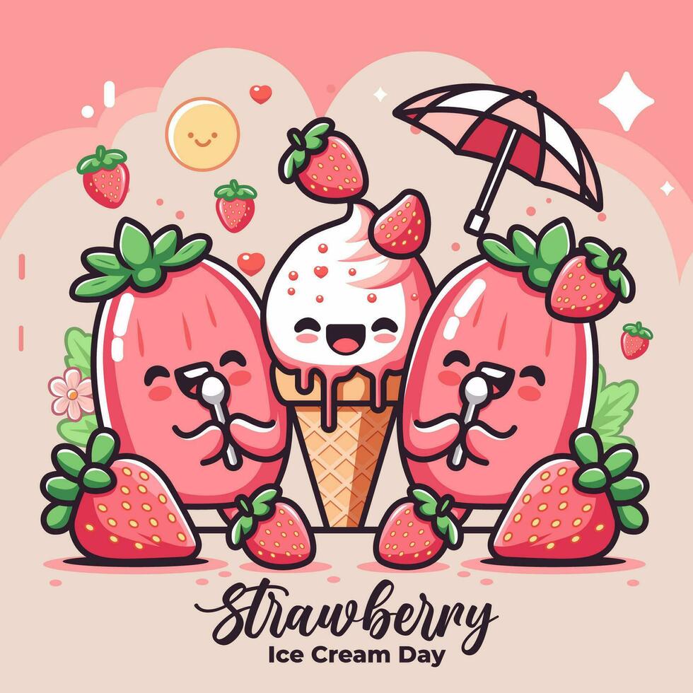 nationale fraise la glace crème journée. un événement bannière. amusement vacances vecteur