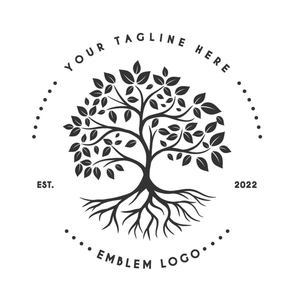 Facile logo de enraciné arbre. arbre avec les racines formes cercle vecteur