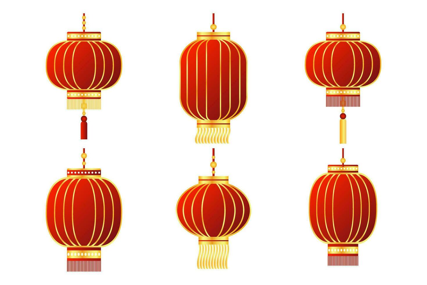 ensemble de lanternes chinoises rouges colorées avec des dragons dorés et des ornements. éléments de décor, vecteur