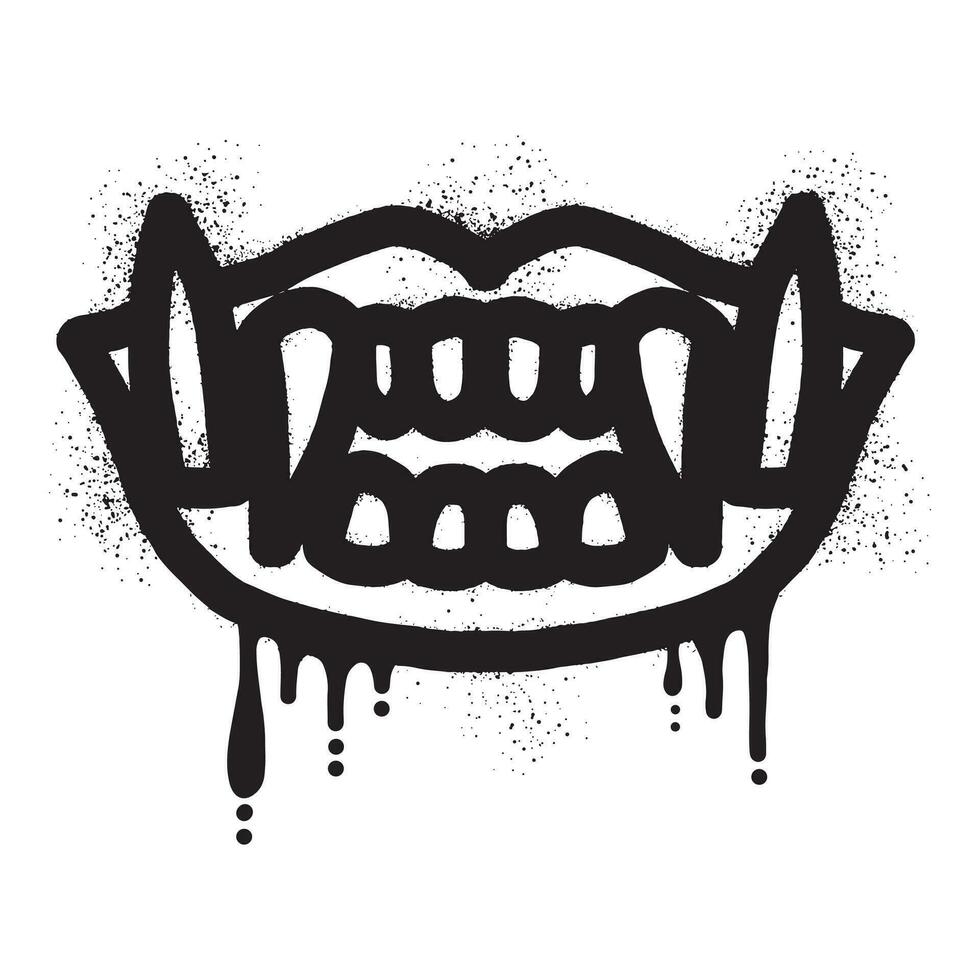 le barong les dents bouche graffiti a été tiré avec noir vaporisateur peindre vecteur